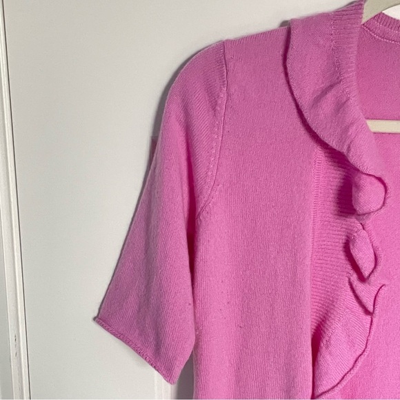 Neiman Marcus Cashmere Purple Pink Ruffled Cardigan Sweater 35056 - Picture 4 of 13